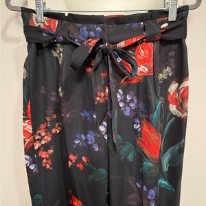 Express Black Pants with Red and Blue Floral Design